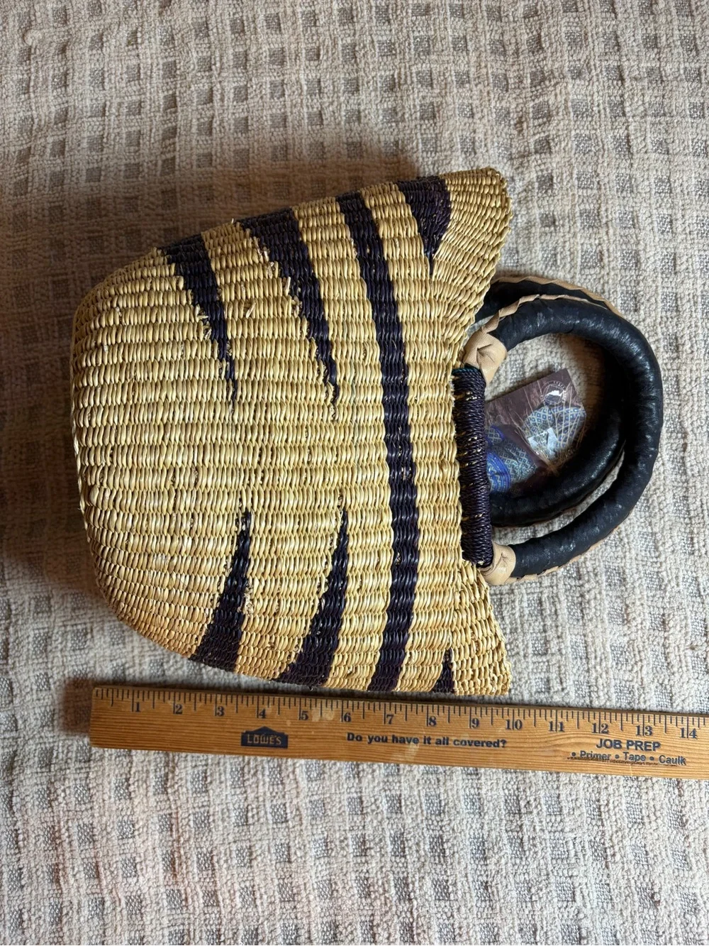 Handwoven Straw Tote Bag with Black Accent Handles